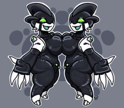 2girls alien alien_girl ass ben_10 big_ass big_breasts big_butt breast_to_breast breasts bubble_butt cartoon_network clone curvaceous curvy curvy_figure ditto_(ben_10) female female_only green_eyes grey_background huge_ass huge_breasts looking_at_viewer nude open_mouth shortstack splixson thick_thighs torururuu voluptuous voluptuous_female wide_hips