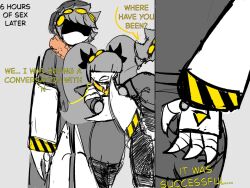 1boy 1boy1girl ass_grab big_breasts big_butt big_penis cock comic dialogue female j_(murder_drones) larger_male moaning murder_drones n_(murder_drones) robot size_difference straight suit twintails