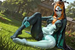 1girls ai_generated bakedcookie breasts dark-skinned_female dark_nipples feet female female_only highres looking_at_viewer medium_breasts midna midna_(true_form) multicolored_body nude nude_female orange_hair pussy red_eyes smile smiling smiling_at_viewer spread_legs the_legend_of_zelda toes twili_midna twilight_princess uncensored