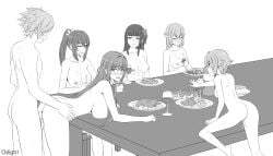 1boy 4girls 5girls after_sex alcohol alise_lovell ass astraea_(danmachi) bell_cranel bent_over blush breasts closed_eyes completely_nude cum cum_in_pussy cum_on_body cum_on_breasts cumdrip cup doggy_style drinking_glass dungeon_ni_deai_wo_motomeru_no_wa_machigatteiru_darou_ka elf facial female food fork gojouno_kaguya group_sex hair_flower hair_intakes hair_ornament harem large_breasts long_hair lyra_(danmachi) male medium_breasts multiple_girls nipples nude on_table one_eye_closed open_mouth oslight penis pointy_ears ponytail pussy pussy_juice ryuu_lion sex sex_from_behind short_hair smile standing standing_sex straight table tongue_out torso_grab vagina vaginal_penetration wine wine_glass