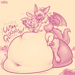 1:1 anthro balls belly big_balls big_belly big_penis bodily_fluids breasts cum cum_vomit duo fat female futanari genital_fluids genitals hi_res huge_balls huge_cock hyper hyper_balls hyper_genitalia hyper_penis inflation intersex intersex/female kaz_(kazudanefonfon) keffotin lagomorph leporid mammal nipples nonbinary nude penis rabbit