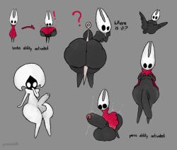 anthro anus areola arthropod arthropod_abdomen artist_name ass balls big_balls big_breasts big_butt big_penis biped breast_expansion breasts clothed clothing clothing_lift dialogue digital_media_(artwork) dress dress_lift erection exclamation_point expansion female flaccid foreskin genitals glans grey_background gynomorph hi_res hollow_knight hornet_(hollow_knight) huge_balls huge_breasts huge_butt huge_cock humanoid_genitalia humanoid_penis hyper hyper_balls hyper_breasts hyper_genitalia hyper_penis intersex inverted_nipples lace_(hollow_knight:_silksong) looking_at_viewer looking_back multiple_images nipples object_between_cheeks oblivious penis pincoosh presenting presenting_vulva question_mark rear_view red_clothing red_dress simple_background sketch_page solo spread_legs spreading standing surprised team_cherry text tremble_spikes vulva weapon wide_eyed