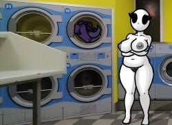 1girls arms_crossed arms_crossed_under_breasts bald bald_female belly belly_button black_eyes black_pubic_hair breasts chetoh chubby chubby_female claire_(chetoh) commission commissioner_upload completely_nude egg female female_focus female_only grey_nipples laundromat looking_up naked naked_female nipples nude nude_female oc original original_character photo_background pubic_hair waiting washing_clothes washing_machine white_body