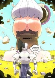 1boy 1girls anus armor ass ass_focus body_size_growth chapter_2 comic day doubt_(thedo_ubt) english_text female giantess giantess_growth giantess_vore gigantic_ass gigantification growth hair_bun hololive hololive_gen_2 hololive_japan knight long_hair male murasaki_shion nsfw nude nude_female oc original outdoors page_3 page_number pussy silver_hair sitting size_transformation sky sorceress speech_bubble sweat sword tower tree virtual_youtuber witch