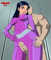 bodysuit brown_hair erect_penis evillover mandy_walters penis_between_lips thigh_sex tight_clothing totally_spies