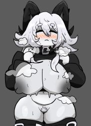 1girls big_areola big_breasts big_nipples blush chubby_female closed_eyes collar edit grey_background hairy_pussy horns notnoe_(dxcl) nude_filter pubes roblox roblox_avatar robloxian silver_hair sleeves steam stockings sweat sweaty thick_thighs third-party_edit thong white_body white_hair white_skin