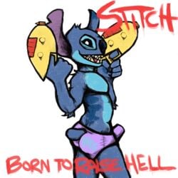 1:1 1boy 2021 5_fingers album_cover alien anthro anthrofied arm_tuft back_markings biped black_claws black_eyes blue_body blue_fur blue_nose briefs butt_pose claws clothing cover digital_drawing_(artwork) digital_media_(artwork) disney ear_markings elbow_tufts english_text erection erection_under_clothes experiment_(lilo_and_stitch) facial_markings fingers fur head_markings head_tuft hi_res holding_object holding_weapon humanoid_hands lazertooth lilo_and_stitch looking_at_viewer male male_only markings notched_ear open_mouth open_smile pose pupils ranged_weapon simple_background slim small_tail smile solo stitch tenting text tuft underwear weapon white_background white_pupils