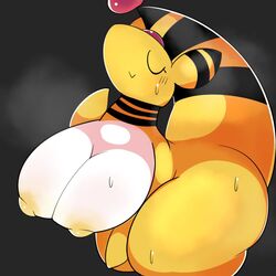 1girls ampharos anthro black_stripes closed_eyes ebi10000000000 female female_only game_freak huge_breasts large_breasts nintendo pokémon_(species) pokemon pokemon_(species) simple_background solo_female sweating tagme thick_thighs wide_hips