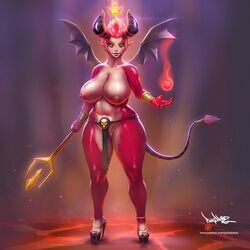 1girls black_toenails chubby demon demon_girl demon_horns demon_tail demon_wings devil female high_heels large_breasts league_of_legends open_toe_shoes pinkdrawz rule_63 tail teemo wide_hips wings yellow_eyes