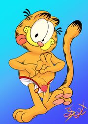 absurd_res anthro clothing domestic_cat felid feline felis garfield_(series) garfield_the_cat genitals hi_res lobofeo male mammal nude overweight paws,_inc. penile_spines penis solo tongs tools underwear viacom