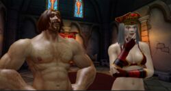 1boy 1girls 2014 3d bombowykurczak bra gray_hair hat human long_hair medium_breasts nude nude_male sally_whitemane thegworks world_of_warcraft