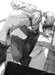 2boys amputated amputated_arm amputee anal anal_sex anal_sex ass attack_on_titan bandage bare_back bare_thighs bent_over black_and_white erwin_smith gay gay_sex jacket levi levi_ackerman lps1 male/male male_penetrated male_penetrating monochrome multiple_boys multiple_males muscular muscular_male pants_down penis penis_in_ass pubes pubic_hair sex sex_from_behind shingeki_no_kyojin size_difference sweat sweatdrop unbuttoned unbuttoned_shirt yaoi