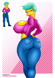 1girls ass backboob barbara_krustofsky big_ass big_breasts big_butt breasts bursting_breasts dat_ass female female_only huge_breasts jeans kogeikun large_breasts looking_at_viewer looking_back pattern_background round_ass seductive short_hair solo solo_female star_pattern the_simpsons thick_thighs tight_clothing top_heavy wide_hips