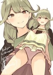 1girls braids clothed commission dress dress_lift edit faye_(fire_emblem) fire_emblem fire_emblem_echoes:_shadows_of_valentia flashing_panties heart-shaped_pupils houmatu_awa lifted_by_self nintendo panties panty_flash pink_panties skeb_commission solo solo_female thank_you upskirt viewed_from_below waifu2x