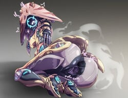 1girls 2boys anal anus ass black_anus breasts clitoris double_penetration fat_mons female forehead_jewel gaping gaping_anus gaping_pussy heart high_resolution highres hybrid invisible_penis ivara_(warframe) japanese_text jewelry looking_at_viewer looking_back medium_breasts multicolored_skin nipples no_eyes no_mouth no_nose penetration pochincoff purple_pussy pussy robot robot_girl sex sitting steam tenno text threesome trembling uncensored vaginal_penetration warframe yellow_breasts