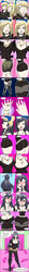 2girls age_progression aged_up ass ass_expansion blonde_hair blush breast_expansion cleavage clothing english_text female female_only grey_hair multiple_girls original original_character text tfsubmissions transformation two_tone_eyes