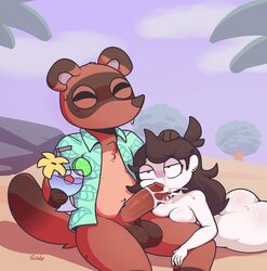 animal_crossing anthro anthro_on_human big_penis bodily_fluids breasts brown_body brown_fur brown_hair butt color cum cum_in_mouth cum_inside detailed_background eyes_closed fellatio female female_on_anthro fluffy fluffy_tail fucked_silly fur furry genitals giidenuts highres huge_cock huge_penis human interspecies itsafuckingtanukinotadog jaiden jaiden_animations long male male_on_female mammal multicolored_body multicolored_fur nintendo nude oral penis saliva sex straight sweat tanuki testicles tom_nook youtube youtuber youtuber_girl