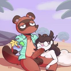 animal_crossing anthro big_penis bodily_fluids breasts brown_body brown_fur brown_hair butt canid canine color detailed_background duo fellatio female female_on_anthro fluffy fluffy_tail fur furry genitals giidenuts highres huge_cock huge_penis human human_on_anthro interspecies jaiden jaiden_animations long male mammal multicolored_body multicolored_fur nintendo nude oral penis penis_awe raccoon_dog saliva sex straight sweat tanuki testicles tom_nook youtube youtuber