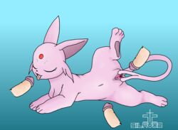 anthro breasts clitoris closed_eyes eeveelution espeon feline female open_mouth open_pussy penis pink_fur pokémon_(species) pokemon pokemon_(species) pussy silavos spread_legs spread_pussy submissive submissive_female tail text