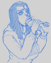 :>= alternate_breast_size alternate_outfit big_lips braided_hair breasts ermes_costello fellatio female handjob huge_breasts huge_cock jojo's_bizarre_adventure latina male mexican_female penis pizzapiggy saliva sketch stone_ocean stroking_penis sucking_tip two-handed_handjob