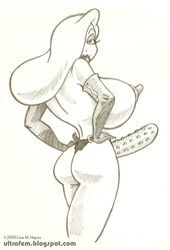 2009 accurate_art_style ass disney female female_only gigantic_breasts huge_nipples human jessica_rabbit lisa_m._hayes monochrome nipples nude on_model solo solo_female strap-on studded_dildo ultrafem who_framed_roger_rabbit