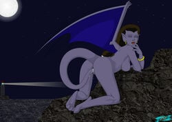 1girls angela_(gargoyles) disney fab fab3716 female female_only gargoyles humanoid lighthouse masturbation nipples nude nude_female purple-skinned_female purple_skin pussy solo solo_female tagme tail tail_insertion vaginal_insertion wings