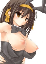 breasts brown_eyes brown_hair bunny_ear bunnysuit garickson large_breasts suzumiya_haruhi suzumiya_haruhi_no_yuuutsu