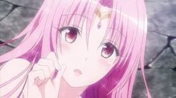 10s 2016 animated animated_gif breasts eyebrows_visible_through_hair female female_focus large_breasts looking_at_viewer mature_female naked_towel nipples pink_hair screencap screenshot sephie_michaela_deviluke solo to_love-ru to_love-ru_darkness_2nd towel towel_slip