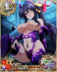 1girls akeno_himejima card_(medium) cartoony demon female female_only high_school_dxd humanoid indigo_hair long_hair nipples nude_female purple_eyes solo tongue tongue_out