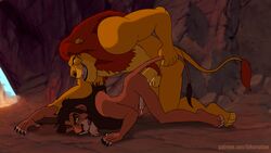 2boys 2d 2d_animation anal animated animated_gif anthro bikomation cum_on_penis disney doggy_style furry gay green_eyes incest lion male male/male male_only mufasa orange_fur scar scar_(the_lion_king) sex the_lion_king yaoi yellow_fur