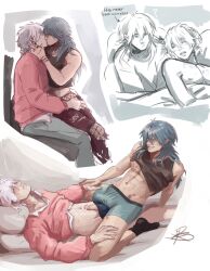 2boys aoba_seragaki bite_mark clear_(dramatical_murder) clothed_sex clothing cum cum_on_self cum_on_stomach dramatical_murder frotting gay hickey hickey_marks yaoi