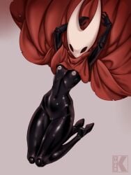 1girls black_body black_skin breasts breasts_out cape cloak feet flat_chest hornet_(hollow_knight) insect_girl inverted_nipples joints jumping kyder mask nipples nude nude_female pussy shiny_body shiny_skin small_breasts solo solo_female white_mask white_nipples