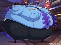 1girls asian asian_female ass_expansion belly_expansion belt big_ass big_belly big_breasts black_pants blue_shirt blue_skin blueberry_inflation breast_expansion brown_hair button_down_shirt button_gap d.va expansion inflation jinglevellrock korean korean_female navel overwatch pants police police_hat police_officer_d.va police_uniform policewoman spherical_inflation sunken_head sunken_limbs tagme tie