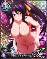 1girls akeno_himejima card_(medium) cartoony demon female female_only high_school_dxd humanoid long_hair magenta_eyes nipples nude nude_female purple_hair shaved_crotch solo