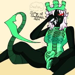 1x1x1x1 1x1x1x1_(forsaken) black_body fingering_self forsaken forsaken_(roblox) genderfluid green_skin masturbation multi_genitalia transparent_body white_hair