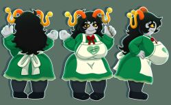 1girls alien alien_humanoid apron black_hair clothed clothed_female dress eyeliner female female_focus female_only grey_skin homestuck homestuck_troll horn horns humanoid humanoid_alien lustydrawy original_character reference_sheet solo solo_female troll