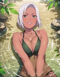 1girls ai_generated bare_midriff bare_shoulders bare_thighs big_breasts bikini bikini_bottom bikini_top blue_eyes breasts cleavage collarbone cowboy_shot curvaceous curvy curvy_body curvy_female curvy_figure dark-skinned_female dark_skin female green_bikini hair_bun lake looking_at_viewer mabui mature mature_female midriff naruto naruto_(series) naruto_shippuden naughty naughty_face naughty_smile outdoors partially_submerged pinup pose posing posing_for_the_viewer seductive seductive_eyes seductive_look seductive_smile silver_hair slim_waist solo thaliesai tied_hair upper_body water wide_hips