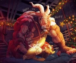 absurd_res alternate_version_at_source anal anal_sex anthro anthro_on_anthro anthro_penetrated anthro_penetrating anthro_penetrating_anthro balls bodily_fluids bottomless bovid breath canid canine canis caprine caprine_demon christmas clothed clothing cum cum_in_ass cum_in_hair cum_inside cum_on_balls cum_on_hat cum_on_head cum_on_leg cum_splatter cumshot daxterdingo dead_by_daylight demon dingo duo ejaculation facial_hair genital_fluids genitals goat_demon hair hi_res holidays horn humanoid_genitalia humanoid_penis kiddie_jukes krampus larger_male leaking_cum male male/male male_penetrated male_penetrating male_penetrating_male mammal muscular muscular_anthro muscular_male narrowed_eyes panting pantsless penetration penile penile_penetration penis plap plap_(sound) seductive sex shirt shirt_only size_difference smaller_male smaller_penetrated spread_legs spreading stomach_bulge stretched_anus t-shirt t-shirt_only the_trapper_(dead_by_daylight) topwear topwear_only