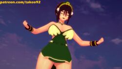 1girls 3d 3d_(artwork) alternate_breast_size anklewear avatar_the_last_airbender big_ass big_breasts black_hair black_lipstick blind clothing curvaceous curvy female female_only hair_ornament headwear huge_breasts human koikatsu large_ass large_breasts looking_at_viewer patreon pinup revealing_clothes smug solo takeo92 text thick_thighs toph_bei_fong wide_hips wristwear