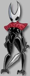 bug hollow_knight hollow_knight:_silksong hornet_(hollow_knight) insect_girl no_nipples segmented_body shiny_skin sword trishablehh