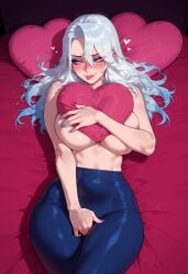 1girl ai-created ashe_(league_of_legends) ass balecxi bare_shoulders bed bed_sheet between_legs blue_eyes blue_hair blue_nails blue_pants blush breasts clothing covered_navel covering covering_breasts covering_crotch covering_privates curvaceous curvaceous_female curvy_female female female_focus female_masturbation fingernails gradient_hair1girls grey_hair gym gym_uniform hair_between_eyes hand_between_legs heart heart_pillow high-waist_pants high-waist_pantyhose high_resolution inviting inviting_to_sex large_breasts league_of_legends linea_alba lips long_fingernails long_hair looking_to_the_side lying makeup masturbation multicolored_hair nail_polish naughty_face navel nose_blush on_back on_bed pants pillow presenting presenting_ass presenting_breasts presenting_hindquarters presenting_pussy presenting_self presenting_vagina pussy seductive seductive_look seductive_smile slender_waist smile solo sports_uniform sportswear thick_thighs thighs tight_clothes tight_clothing tight_pants toned tongue tongue_out topless underboob uniform vagina white_hair wide_hips yoga_pants