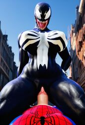 3d 3d_(artwork) ai ai_art ai_generated cowgirl_position female male marvel marvel_comics novelai sex she-venom spider-man spider-man_(series)