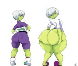 1girls alternate_version_available angry ass ass_bigger_than_head ass_expansion ass_focus ass_grab ass_growth before_and_after big_ass bodysuit bottom_heavy bottomless breasts butt_expansion cheelai clothing dragon_ball dragon_ball_super dragon_ball_super_broly female female_focus female_only from_behind giygal gloves grabbing grabbing_ass grabbing_own_ass green_skin huge_ass hyper_ass implied_ass_expansion looking_back messy_hair no_panties pink_eyes shirt short_hair solo solo_female solo_focus thick thick_ass thick_thighs white_hair