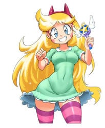 blonde_hair clothing color disney disney_channel dress eyebrows_visible_through_hair female female_only headband legwear magic minus8 pale_skin royal_magic_wand star_butterfly star_vs_the_forces_of_evil straight_hair thighs wand white_background