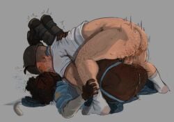 2boys anal anal_sex ass bara bent_over blush clothed_sex cum_dripping_from_ass dark-skinned_male demoman_(team_fortress_2) flustered gay gay_anal gay_domination gay_kissing gay_male gay_sex grabbing_legs hairy hairy_arms hairy_ass hairy_legs hairy_male hats interracial interracial_sex jock_strap kissing kissing_while_penetrated laying_down laying_on_back legs_over_partner's_shoulders lube lube_drip male male/male male_only mating_press mounting movement_lines partially_clothed rough_sex soldier_(team_fortress_2) tagme team_fortress_2 thrusting thrusting_into_ass weinerrwizard yaoi