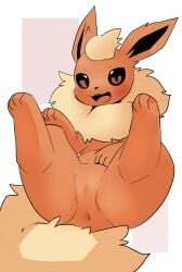 2024 4_fingers 4_toes anus barely_visible_genitalia barely_visible_vulva big_tail black_inner_ear black_nose blush blush_lines digital_drawing_(artwork) digital_media_(artwork) eeveelution feet female female_feral feral fingers flareon fur generation_1_pokemon genitals hi_res legs_up looking_at_viewer multicolored_body multicolored_fur neck_tuft nintendo open_mouth open_smile orange_anus orange_body orange_eyes orange_fur paws pointy_ears pokemon pokemon_(species) prick_ears pu_sukebe quadruped simple_background smile smiling_at_viewer solo tail tan_body tan_fur tan_tail teeth toes tongue tongue_showing tuft vulva white_background