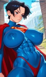 1girls abs ai_generated black_hair cape clark_kent dc dc_comics erect_nipples genderswap_(mtf) huge_breasts kosine1777 muscular_female rule_63 short_hair spandex suit superman superman_(clark_kent) superman_(series) superwoman