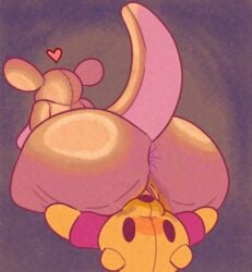 absurd_res animate_inanimate anthro anus ass bear big_breasts big_butt blush bodily_fluids bottomless breasts brown_body butt_focus butt_grab clothed clothing cunnilingus digital_drawing_(artwork) digital_media_(artwork) disney duo facesitting female food fur genital_fluids genitals hand_on_butt heart_symbol hi_res honey_(food) jellybeankofi kanga kangaroo living_plushie macropod male male/female mammal marsupial mature_female nude open_mouth oral plushie plushophilia pooh_bear pussy raised_tail sex shirt simple_background sitting sitting_on_another stitch_(sewing) tail topwear vaginal_penetration winnie_the_pooh_(franchise) yellow_body