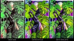 alexa_neon bondage bound catsuit_(disambiguation) dildo english_text example full_body_suit genitals hi_res invalid_tag latex monster monstera null penis sex_toy strapon text