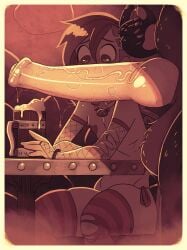 1boy 2d 2d_(artwork) alternate_version_available anthro anthro_on_human balls big_penis breasts collar comic comic_page covered_nipples earrings femboy heart_pasties hi_res huge_breasts hung hung_bottom hung_femboy hung_trap jack_cayless looking_at_penis male navel panties pasties penis penis_in_panties penis_in_stocking penis_in_thighhigh penis_in_thighhighs penis_in_thong rapscallion revealing_clothes side-tie_panties straight_to_gay thin thin_waist thong topless topless_male trap twink